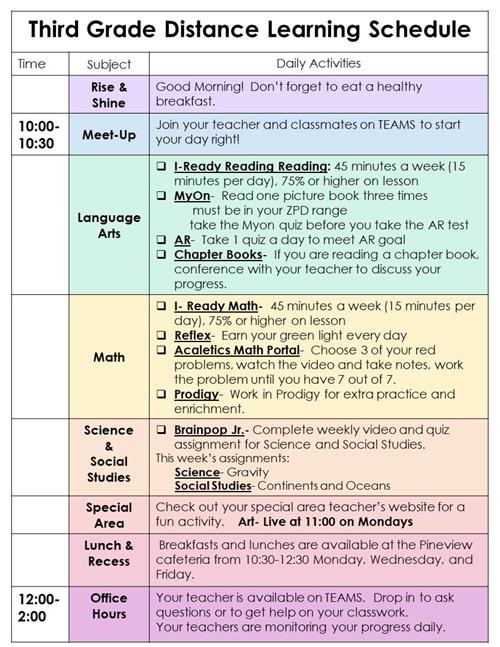 Distance Learning Schedule 